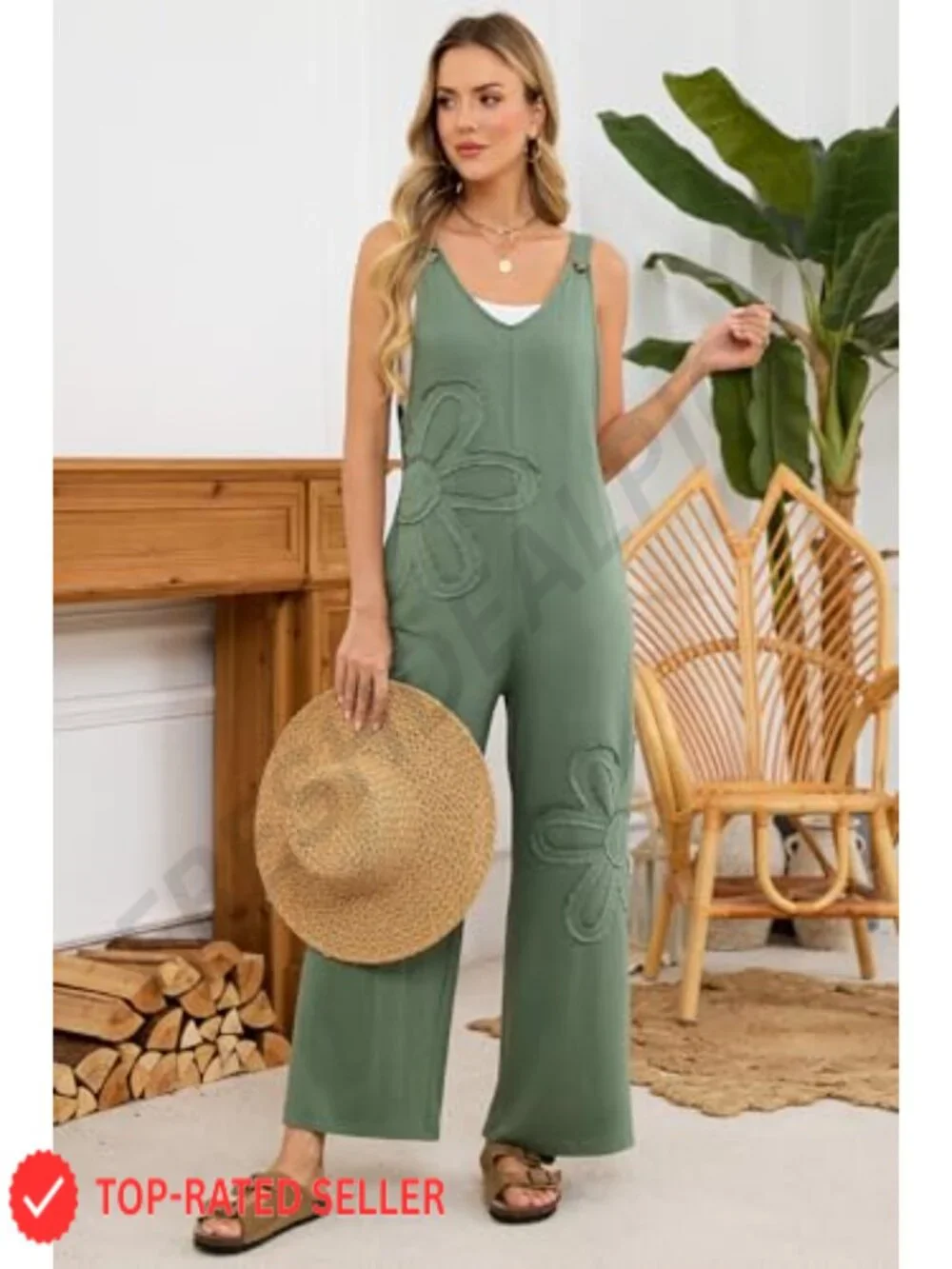 Bohemian Wide Leg Jumpsuit Romper with Pockets